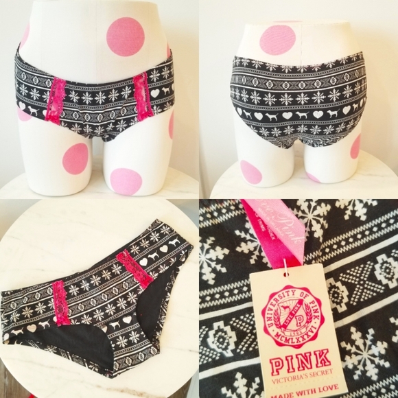 Victoria's Secret PINK Vintage Low Rise Lace Fair Isle Holiday Hipster Panty NWT